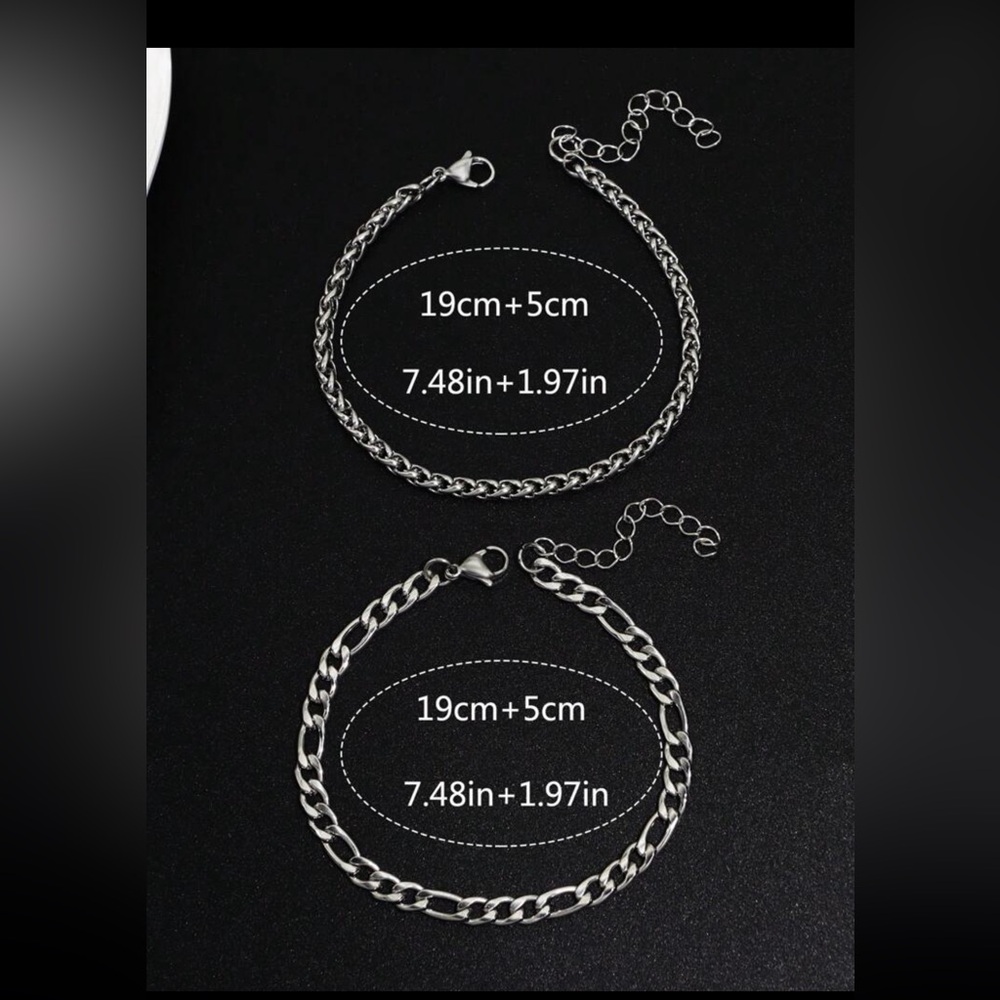 2pcs Set Simple Stainless Steel Bracelet For Men And Women Vacation Gift - Picture 6 of 6